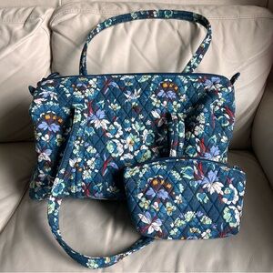 Vera Bradley Floral Burst Quilted Traveler Bag & Matching Cosmetic Pouch Set